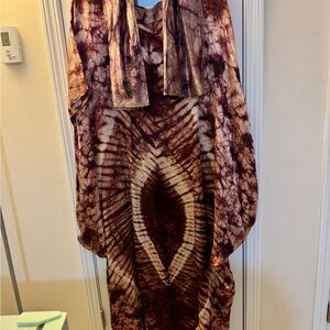 Women’s Tie Dye Kaftan Dress with Round Neck and Matching Headpiece